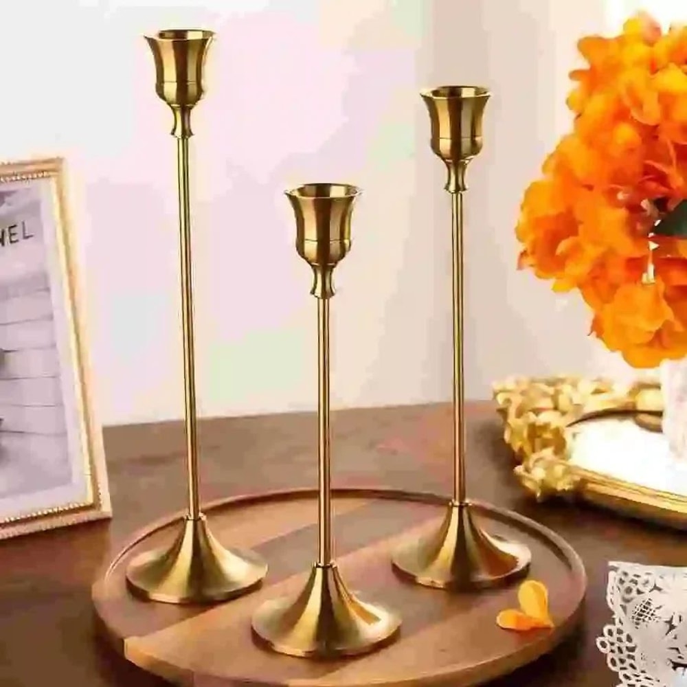Vintage Metal Tabletop Candle Holder Set 1