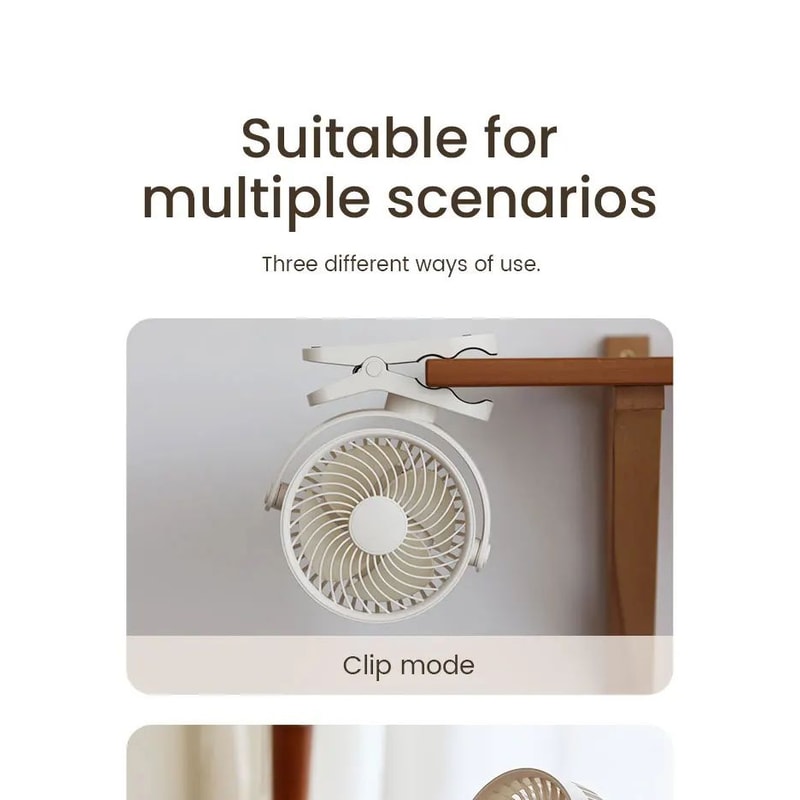 Wall Mounted Rechargeable Clip On Silent Fan 6