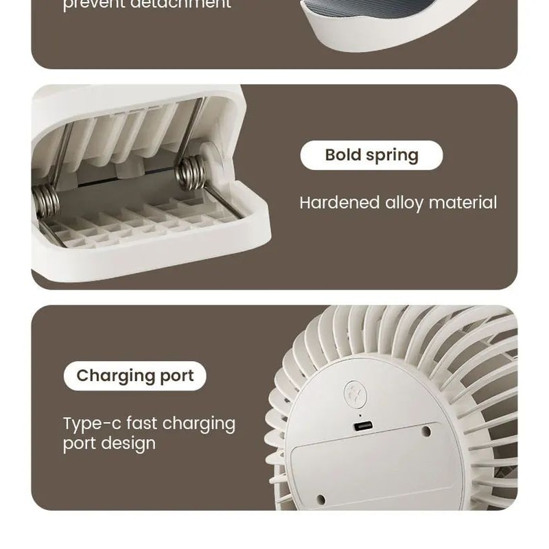 Wall Mounted Rechargeable Clip On Silent Fan 19
