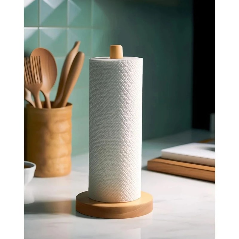 Bamboo Paper Towel Holder Countertop Stand 0