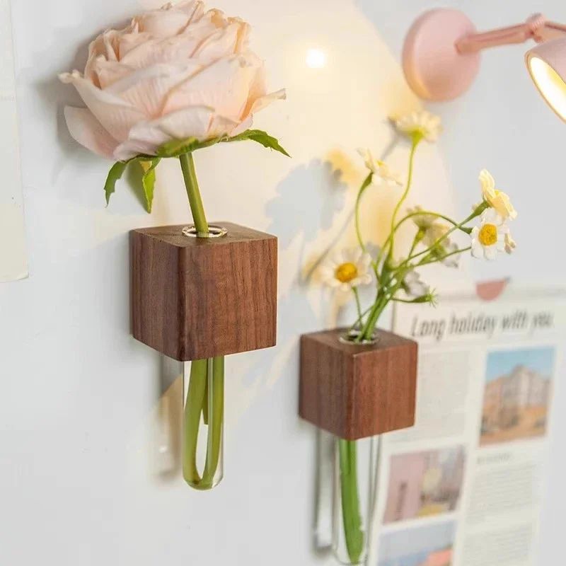 Solid Wood Magnetic Vase For Refrigerator Decor 0