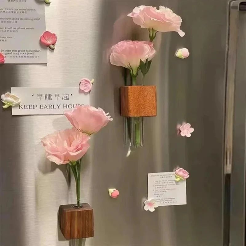 Solid Wood Magnetic Vase For Refrigerator Decor 1