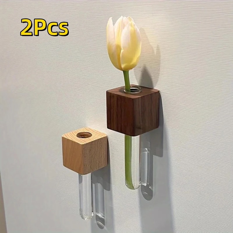 Solid Wood Magnetic Vase For Refrigerator Decor 7