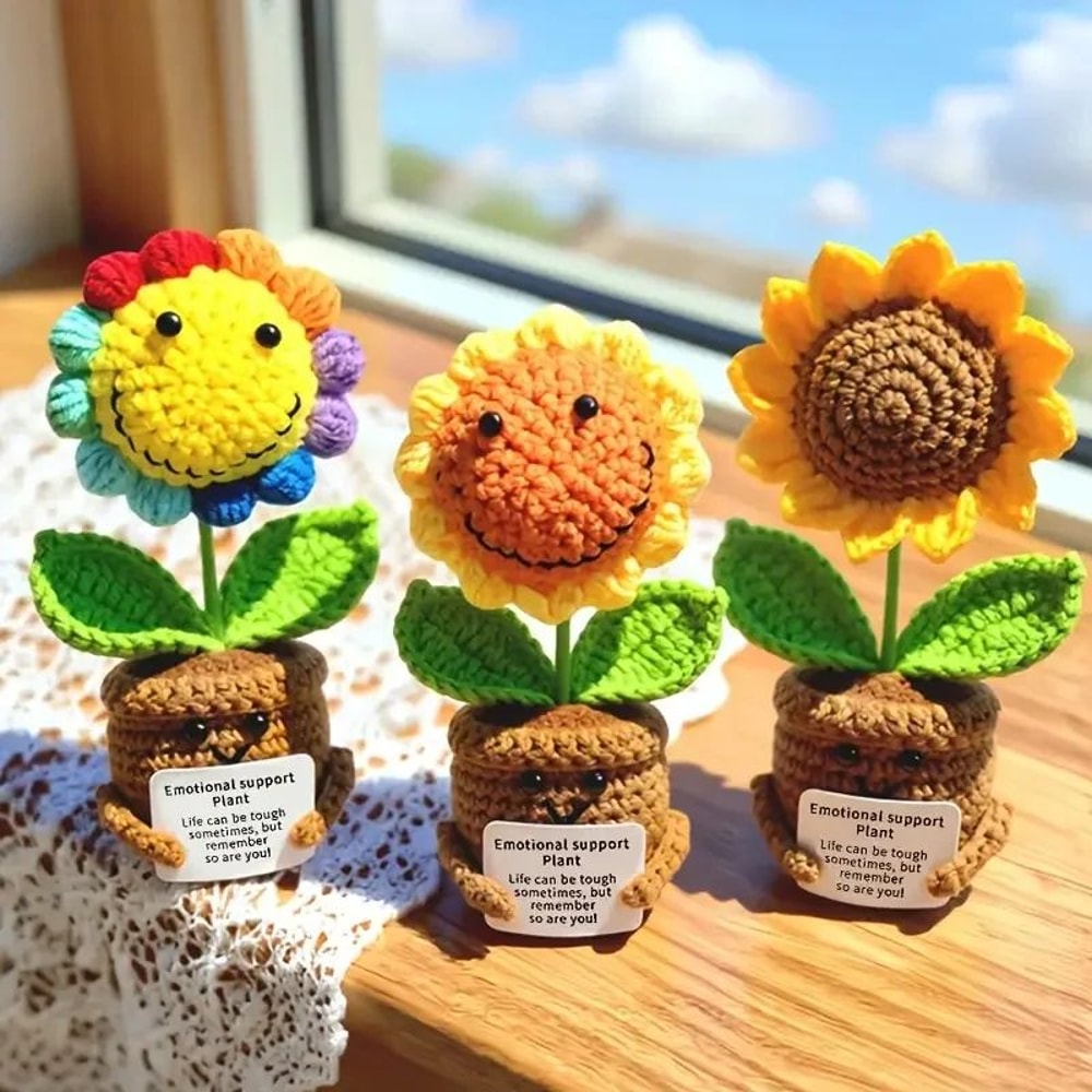 Handmade Crochet Sunflower Emotional Support Plant 1