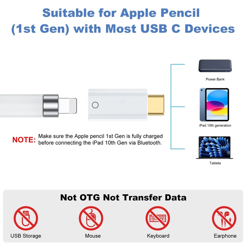Lightning To Type C Charging Adapter For Apple Pencil 3