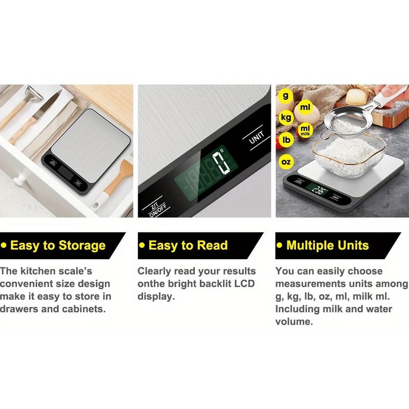 Digital Kitchen Scale 10kg Stainless Steel 6