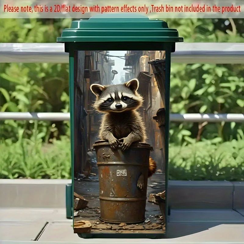 Cute Raccoon Trash Can Sticker 0