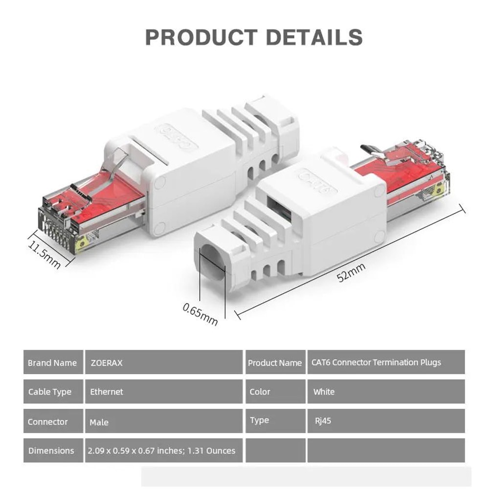 2 Pcs ZoeRax Tool Free RJ45 Cat6 Connectors 4
