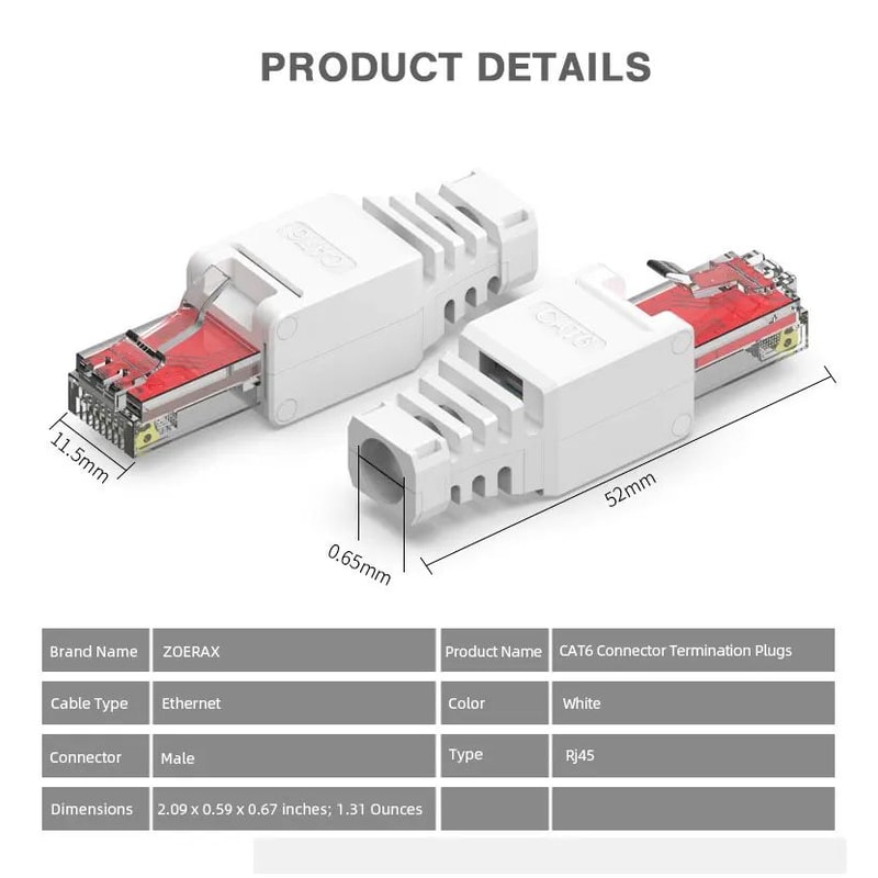 2 Pcs ZoeRax Tool Free RJ45 Cat6 Connectors 4