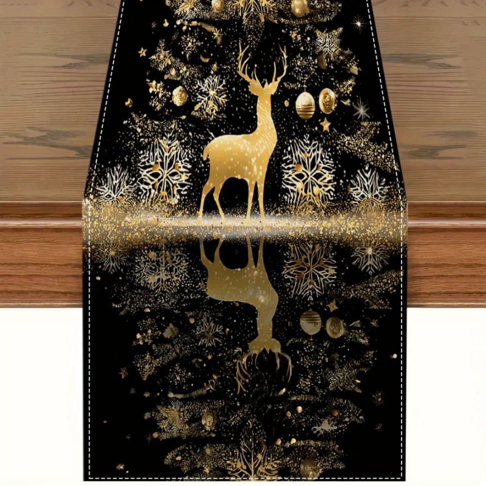 Black Gold Winter Table Runner Decor 0