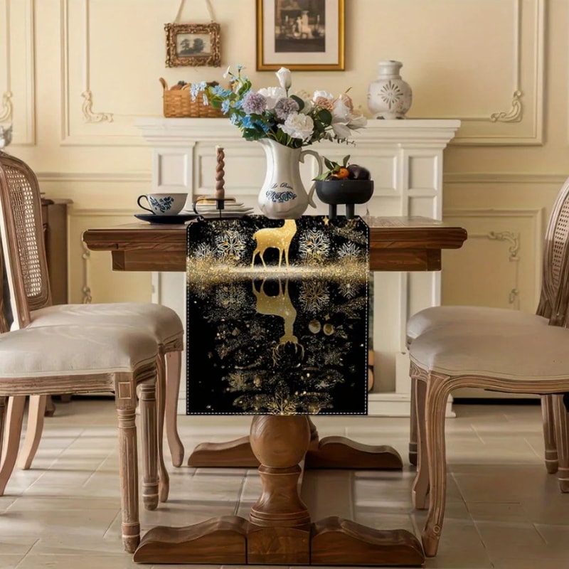 Black Gold Winter Table Runner Decor 1