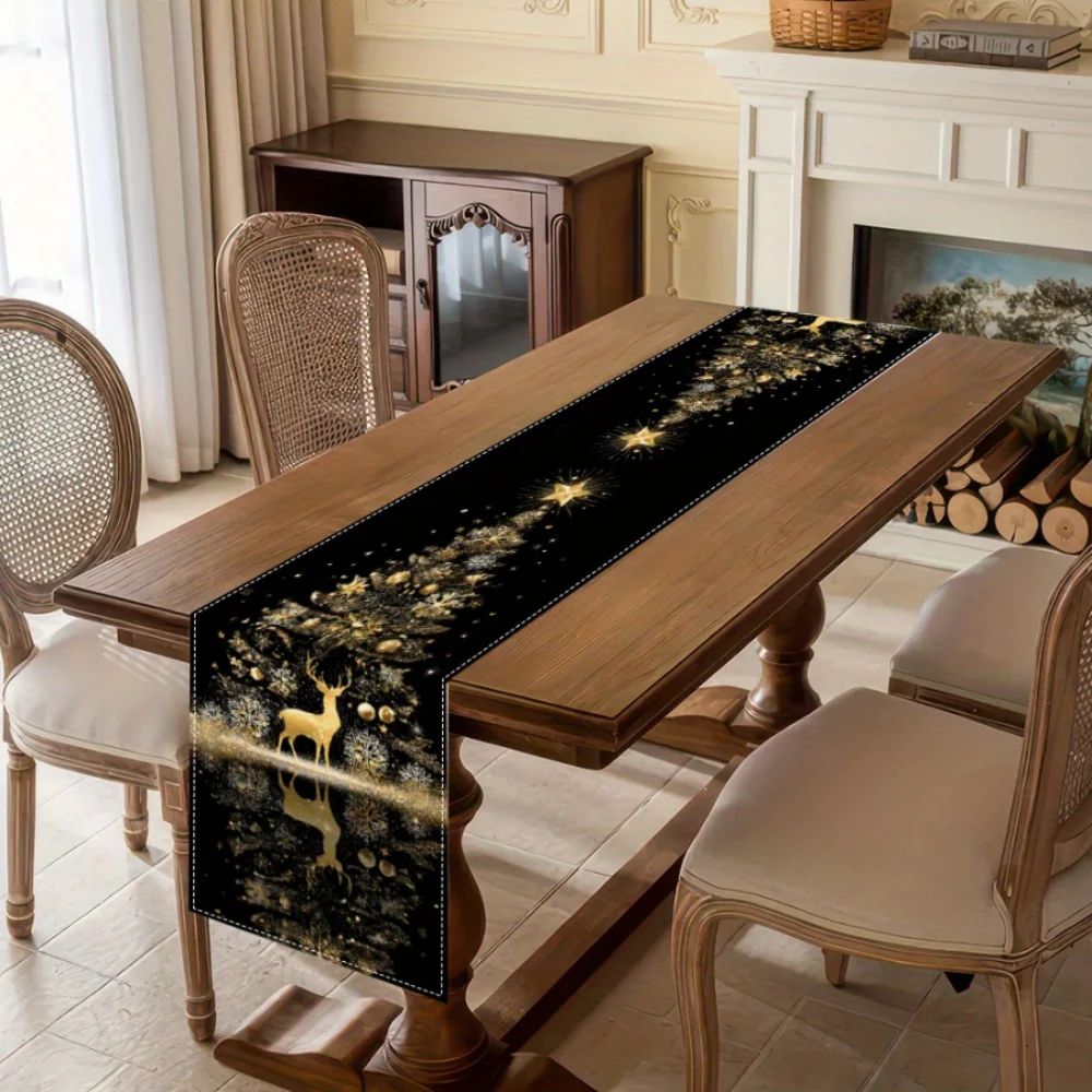 Black Gold Winter Table Runner Decor 3