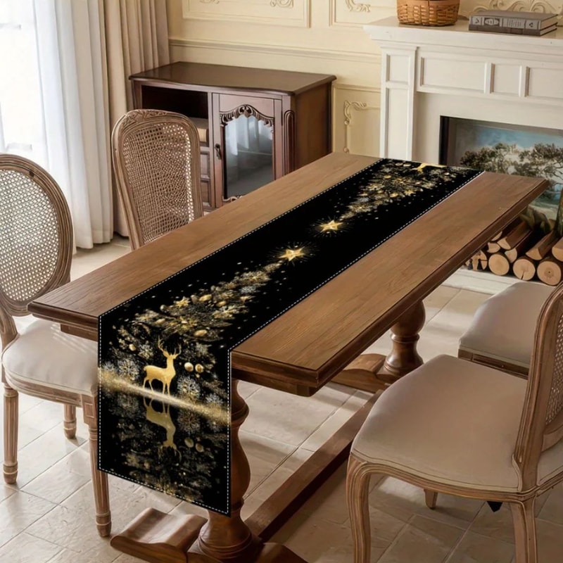 Black Gold Winter Table Runner Decor 3