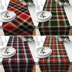 red green plaid christmas table runner