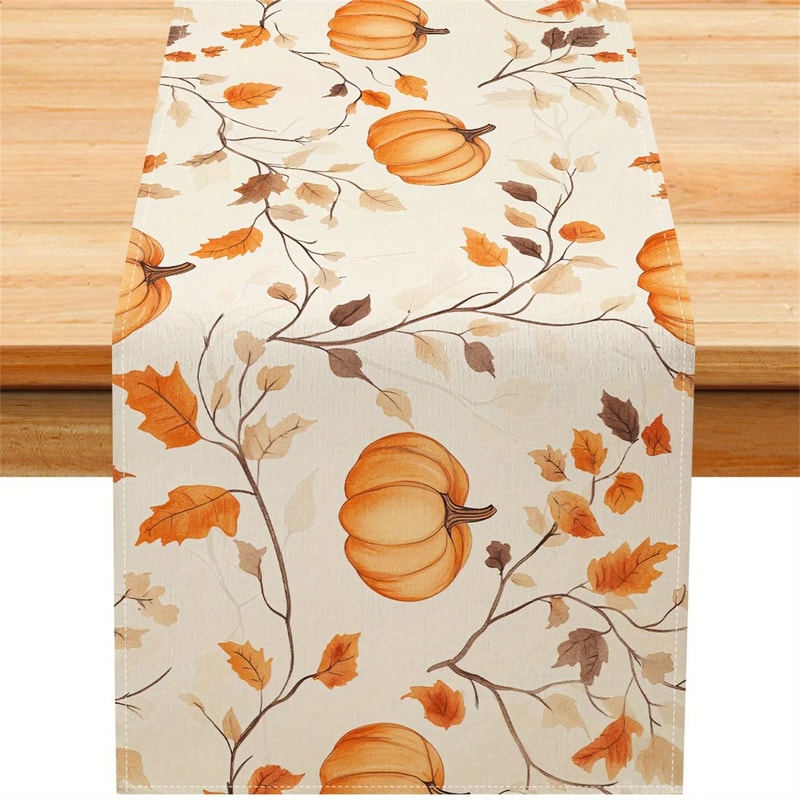 Pumpkin Fall Leaves Table Runner Decor 1