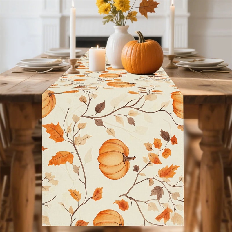 Pumpkin Fall Leaves Table Runner Decor 2