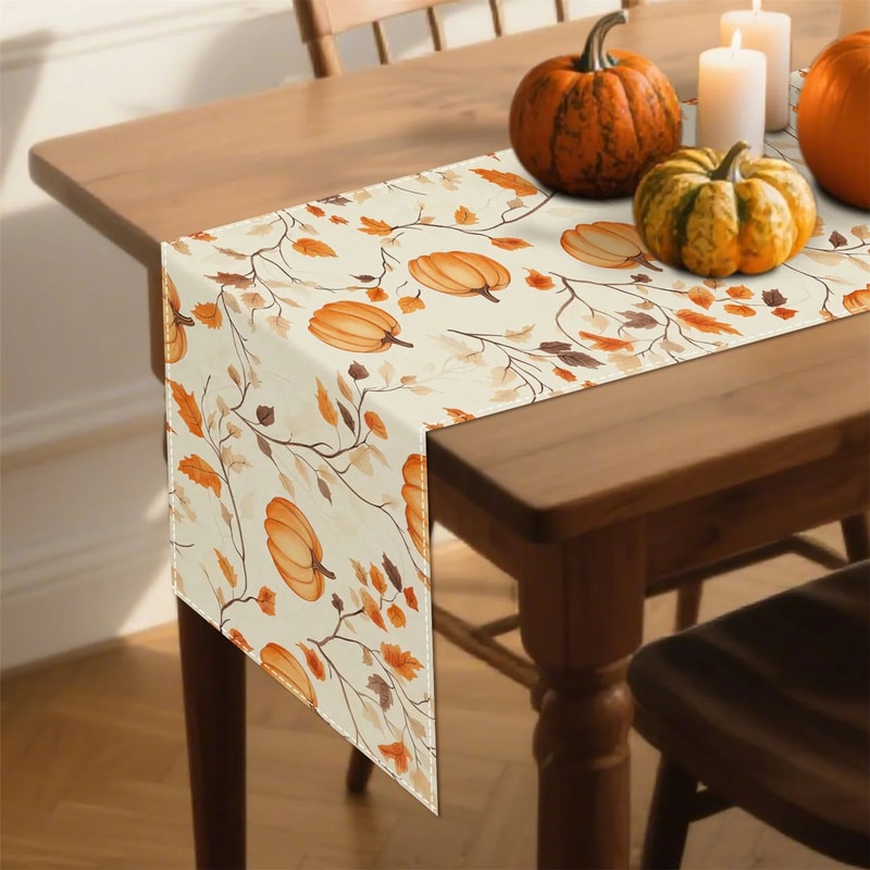 Pumpkin Fall Leaves Table Runner Decor 3