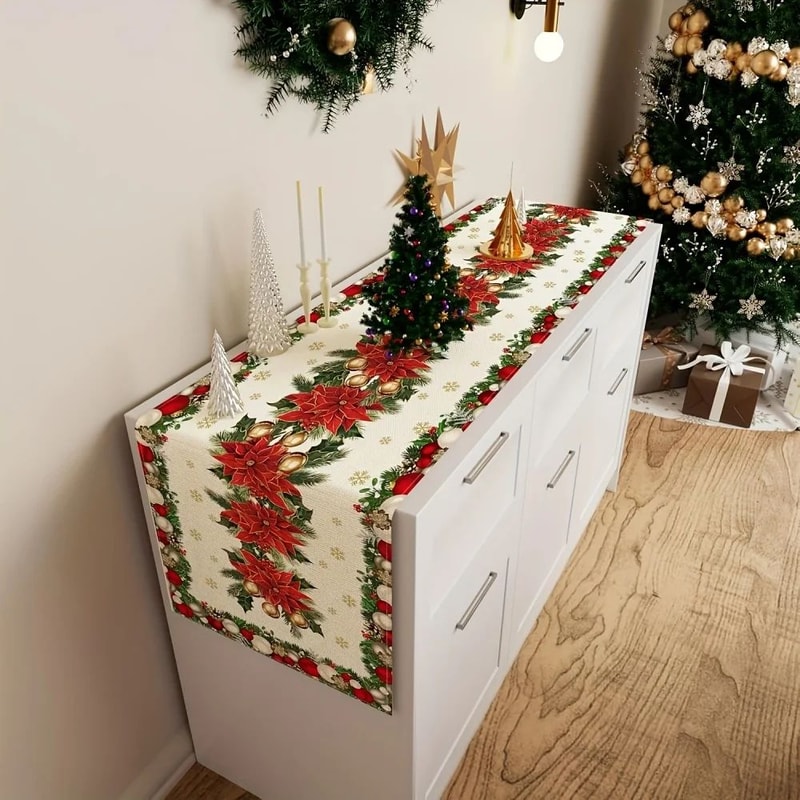 Poinsettia Christmas Table Runner Decor 1