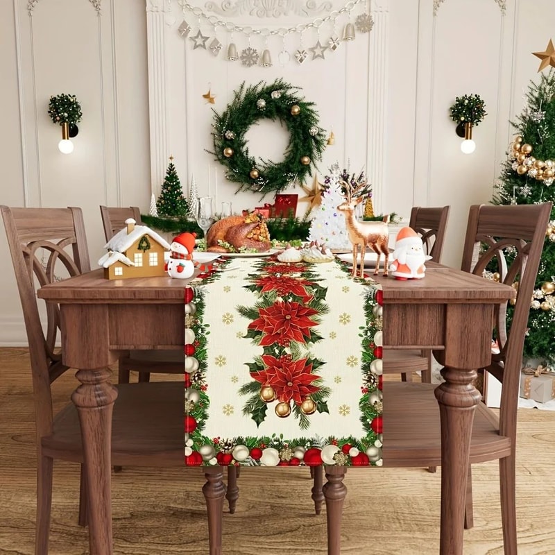 Poinsettia Christmas Table Runner Decor 3