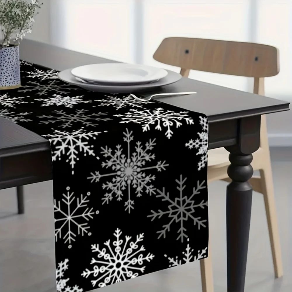 Black White Snowflake Christmas Table Runner 0