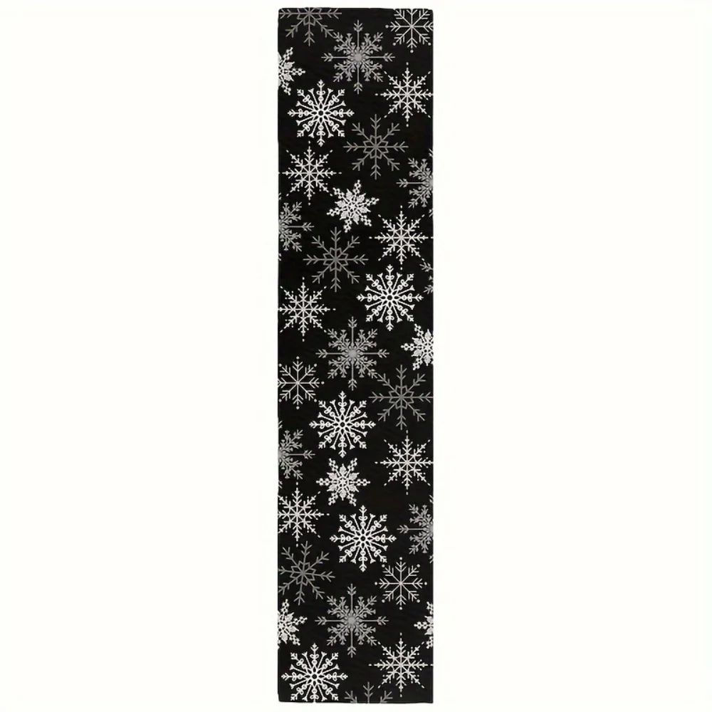 Black White Snowflake Christmas Table Runner 1