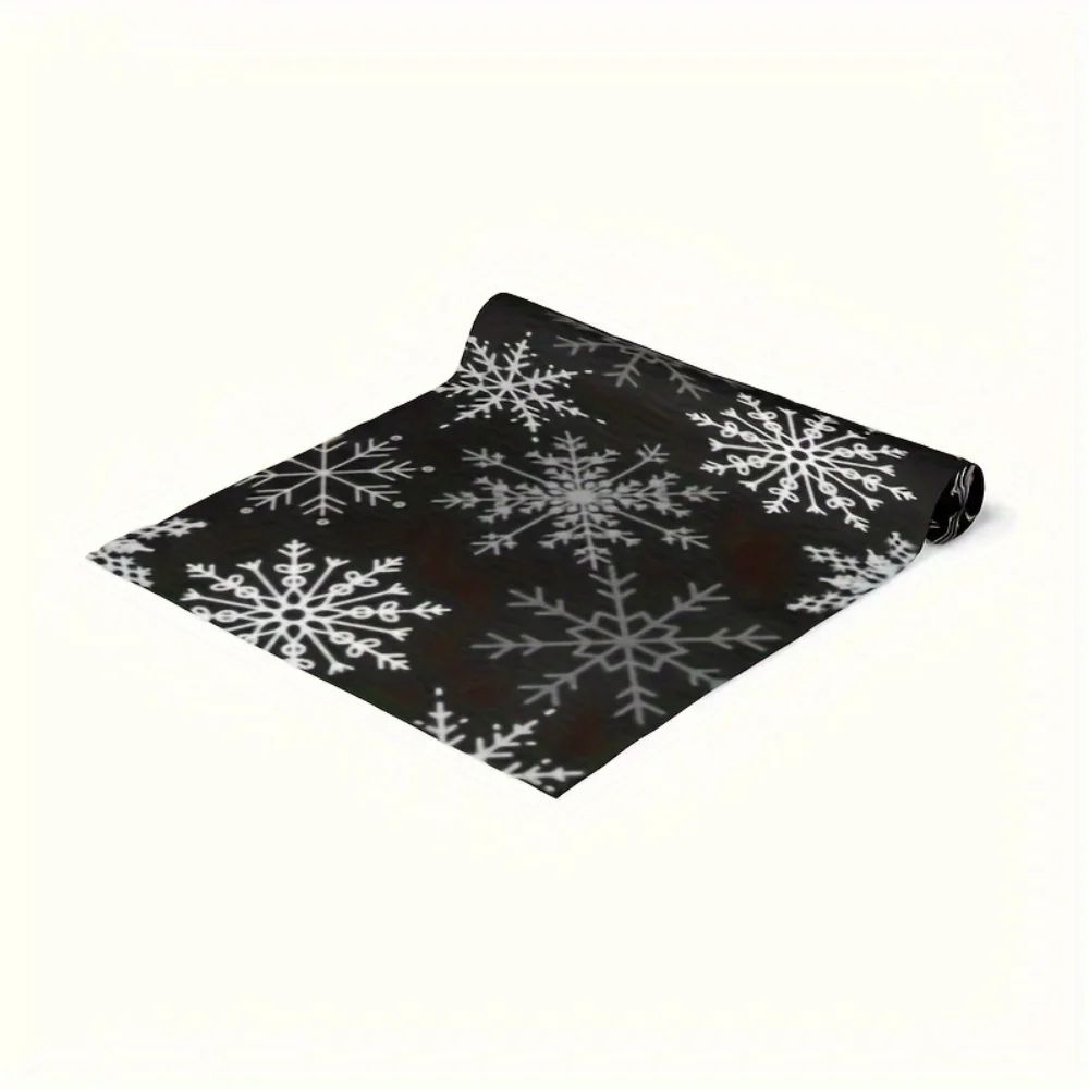 Black White Snowflake Christmas Table Runner 2