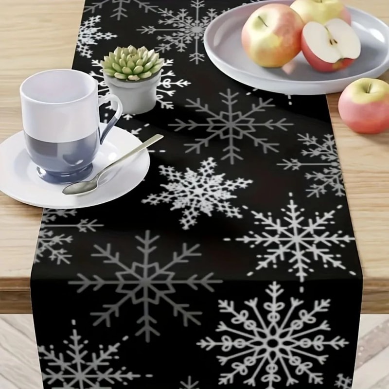 Black White Snowflake Christmas Table Runner 3