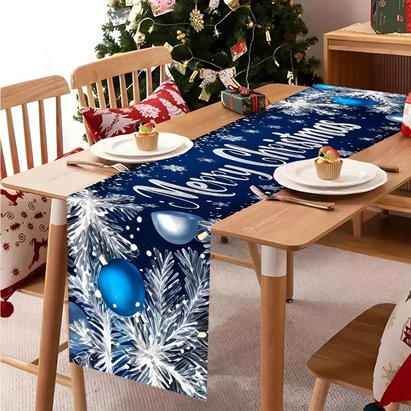 Merry Christmas Blue Table Runner 1