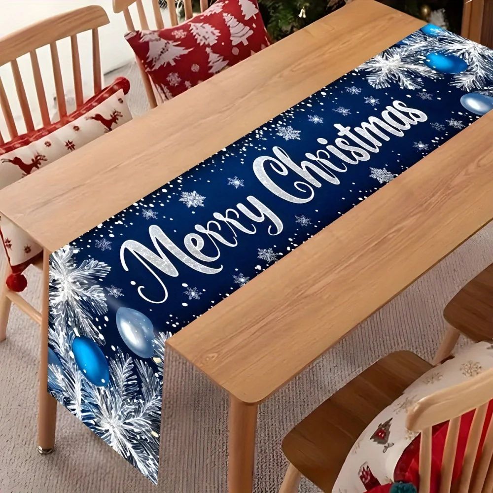 Merry Christmas Blue Table Runner 3