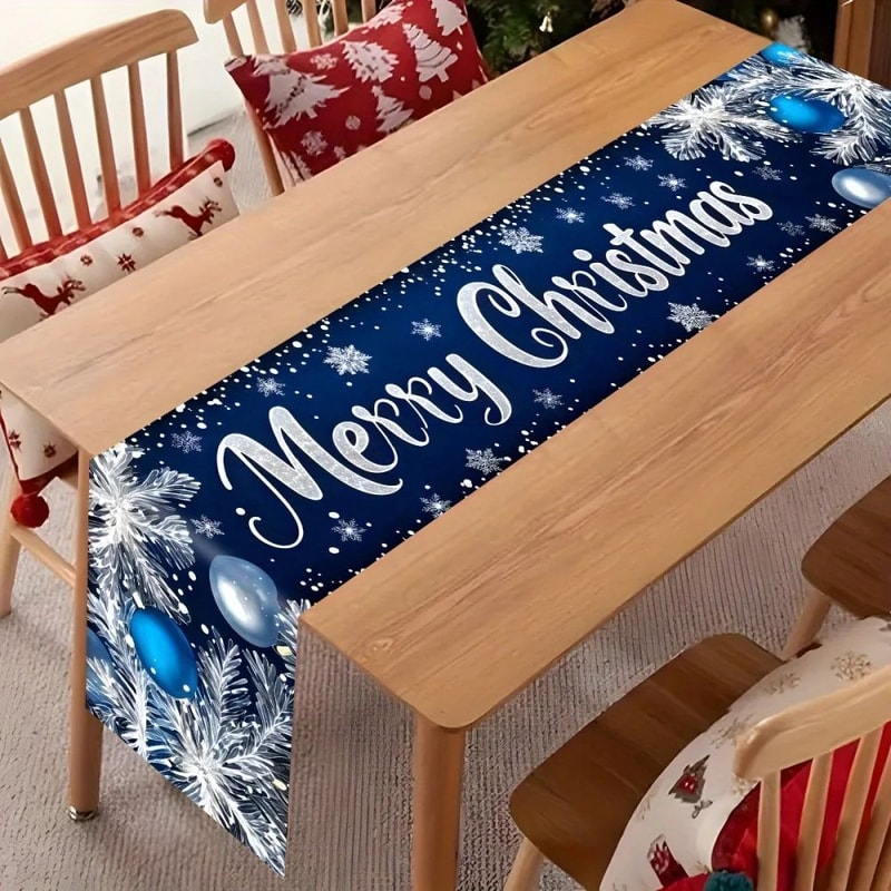 Merry Christmas Blue Table Runner 3