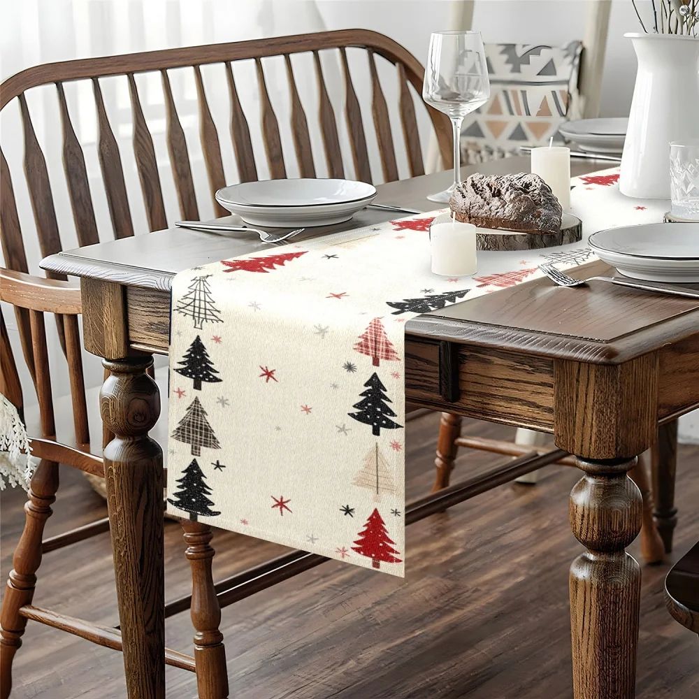 Red Black Beige Christmas Table Runner 1