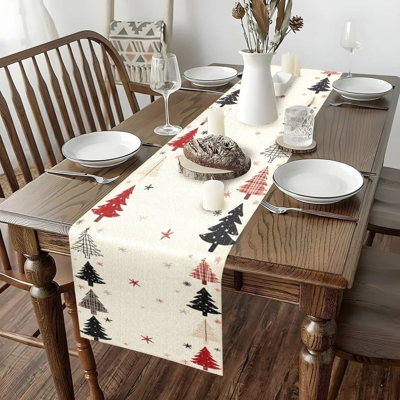 Red Black Beige Christmas Table Runner 2
