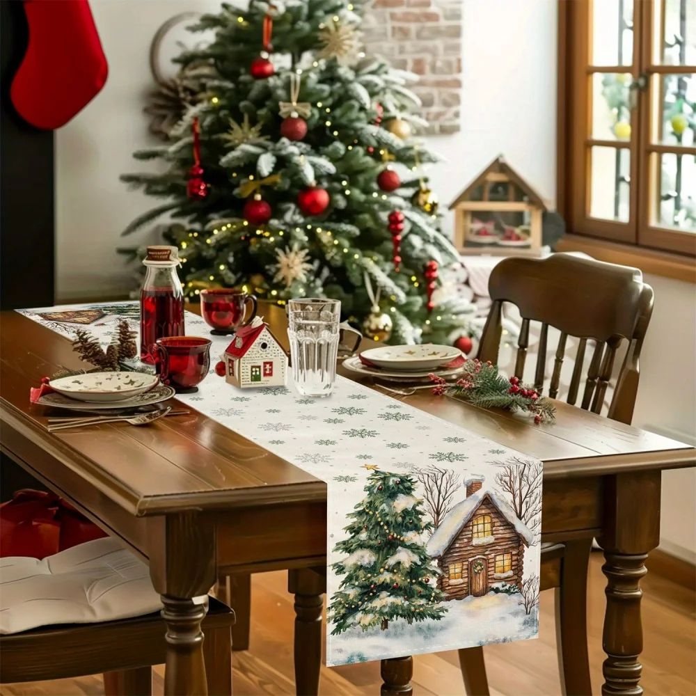 Forest Snow Cabin Christmas Table Runner 4