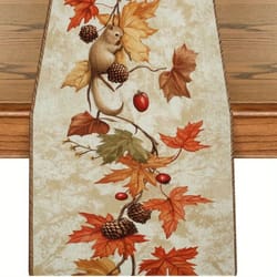 autumn squirrel maple leaf table runner