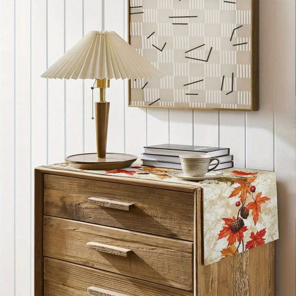 Autumn Squirrel Maple Leaf Table Runner 1