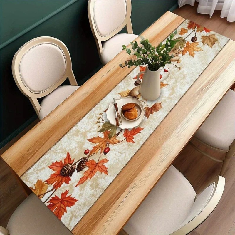 Autumn Squirrel Maple Leaf Table Runner 3