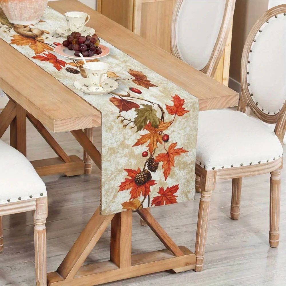 Autumn Squirrel Maple Leaf Table Runner 4