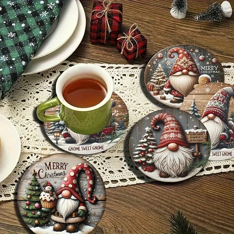 Christmas Gnome Wooden Coaster Set 1