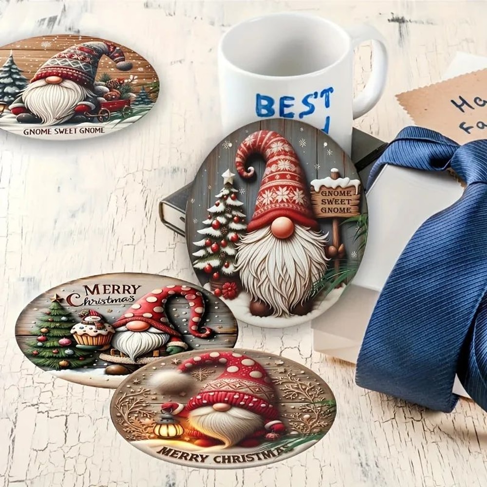 Christmas Gnome Wooden Coaster Set 2