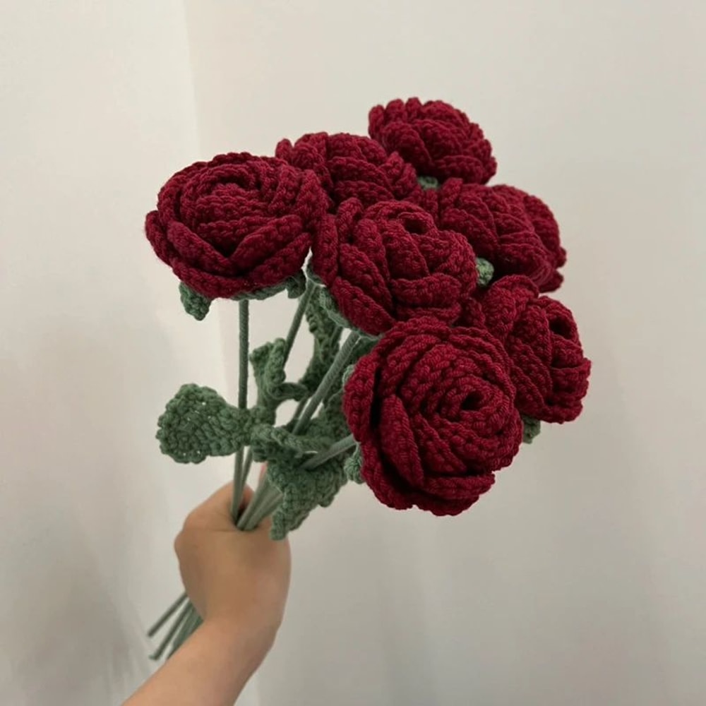 Handmade Crochet Red Rose Flowers 0