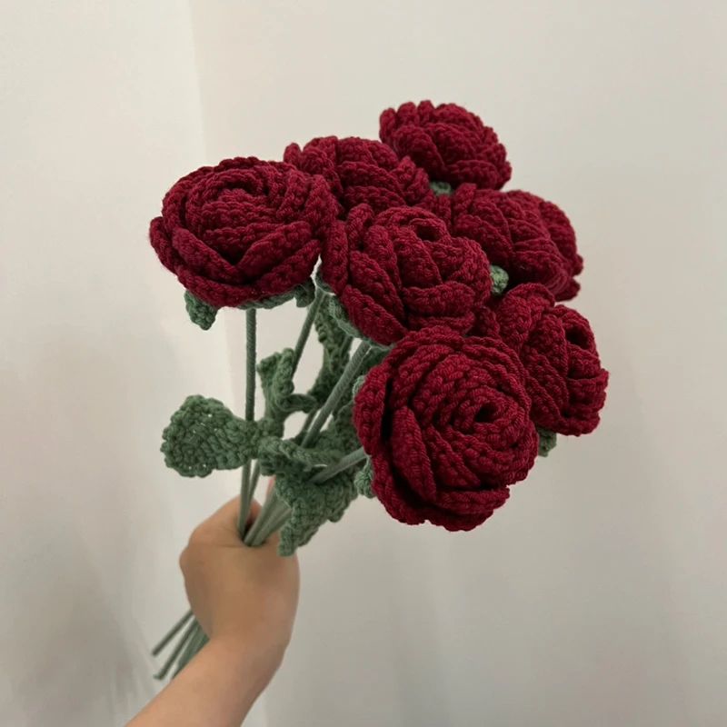 Handmade Crochet Red Rose Flowers 0