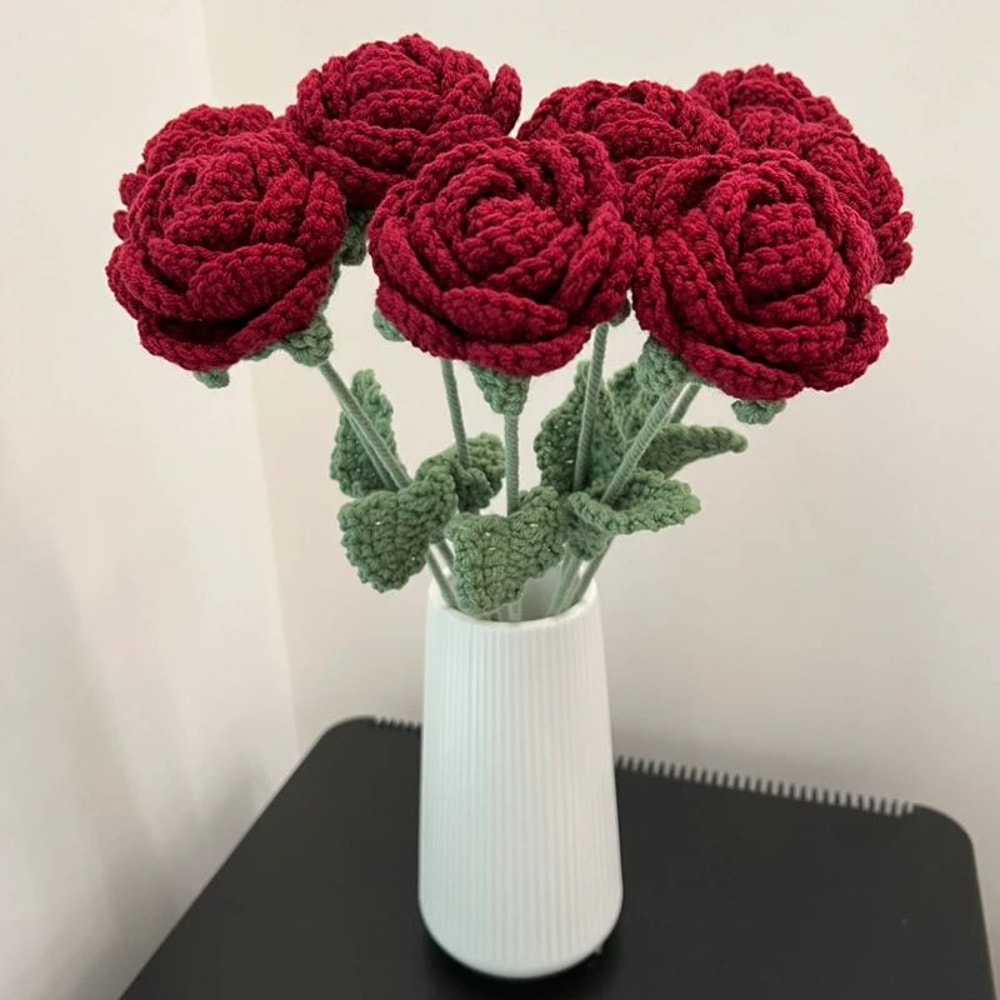 Handmade Crochet Red Rose Flowers 1