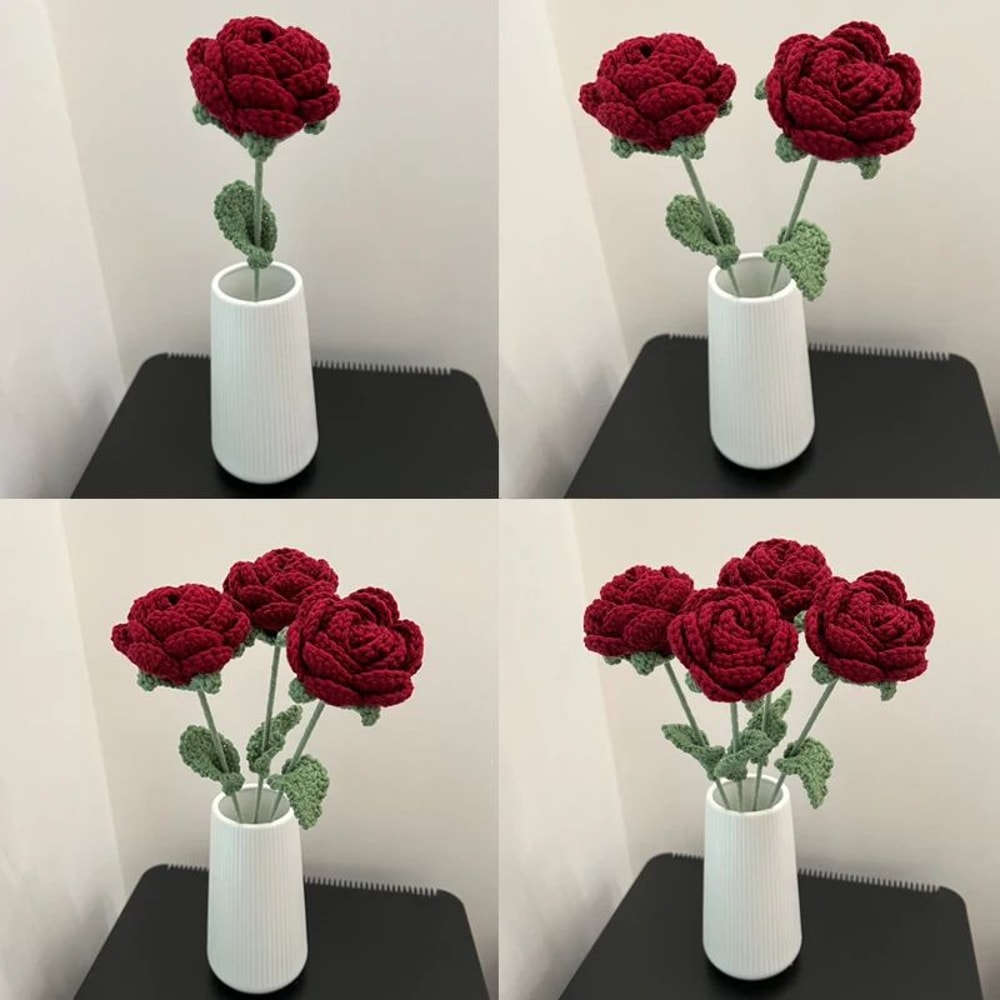 Handmade Crochet Red Rose Flowers 4