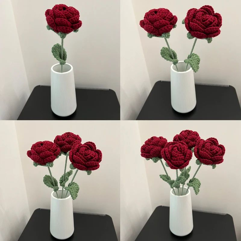 Handmade Crochet Red Rose Flowers 4