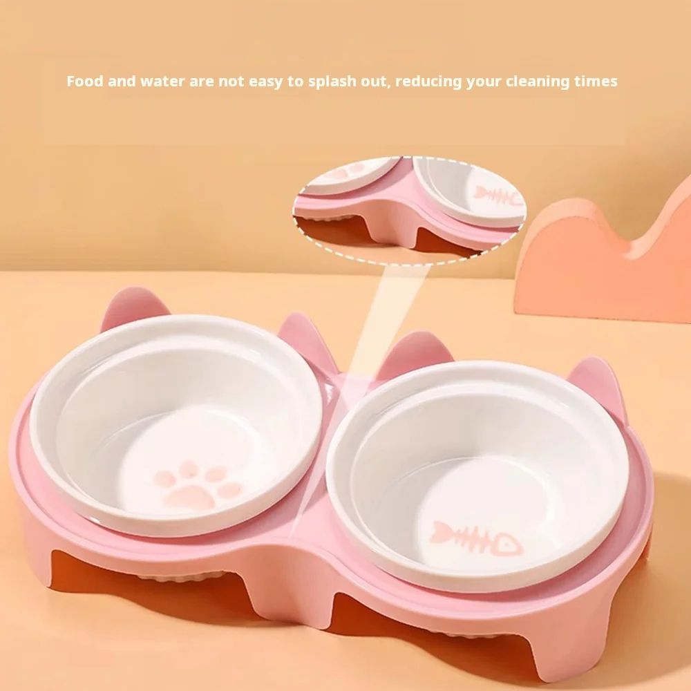 Ceramic Tilted Double Pet Bowl Set 2