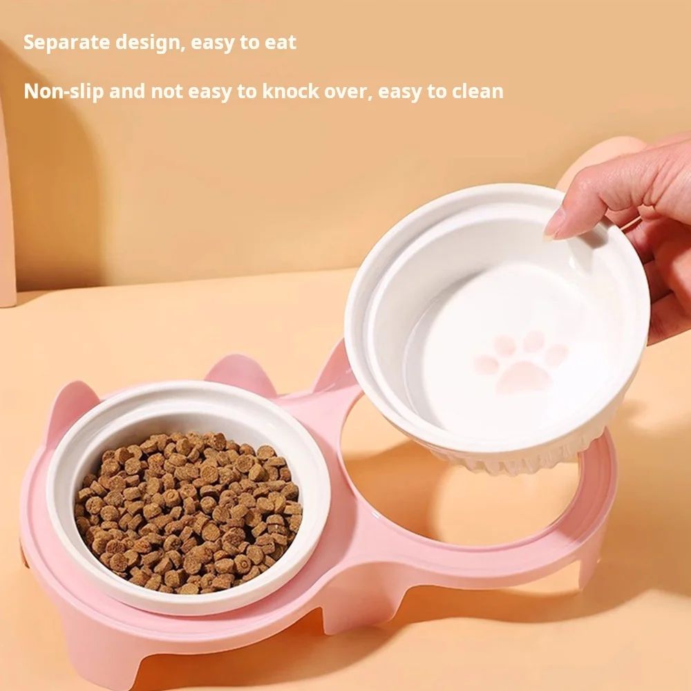 Ceramic Tilted Double Pet Bowl Set 3
