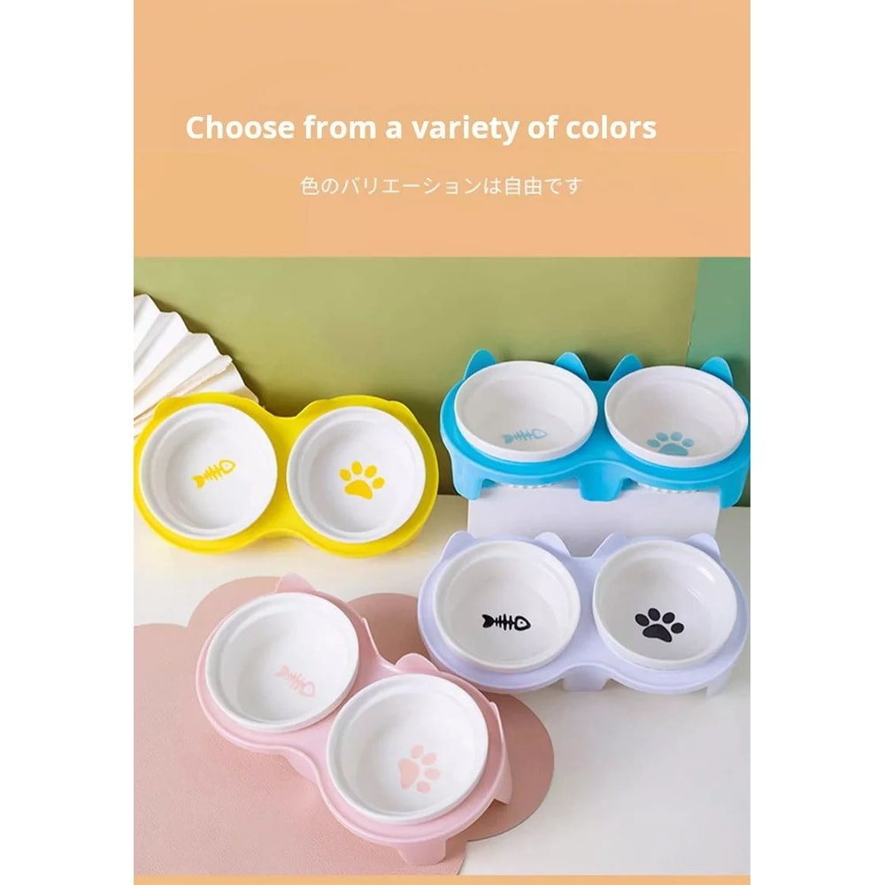 Ceramic Tilted Double Pet Bowl Set 4