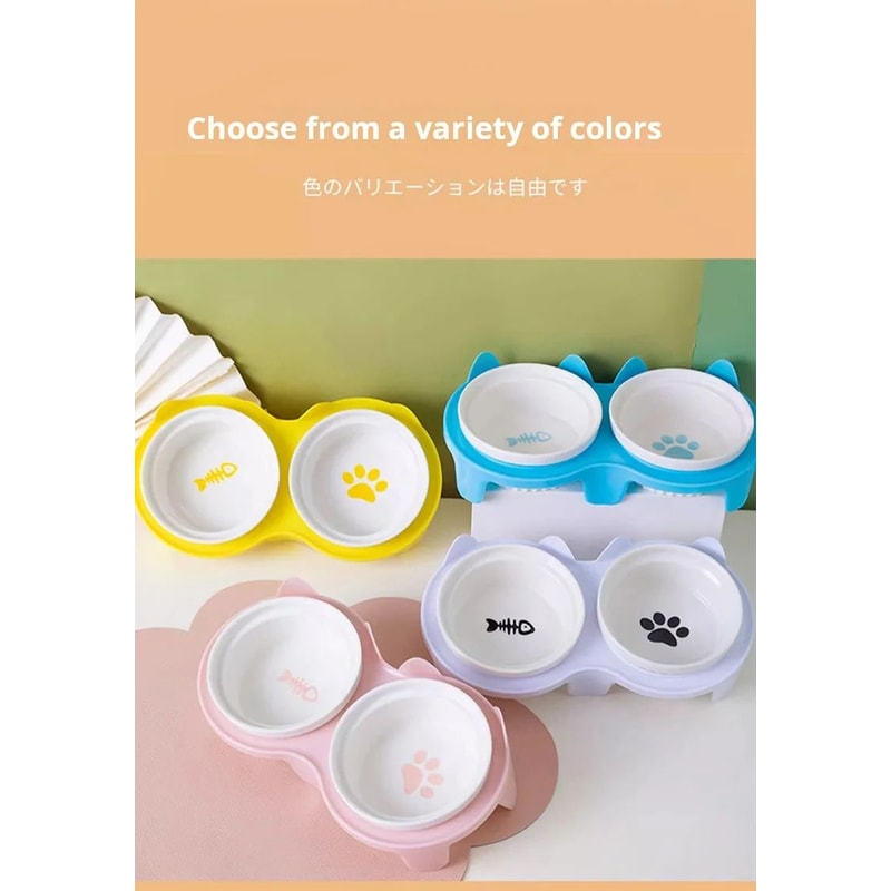 Ceramic Tilted Double Pet Bowl Set 4