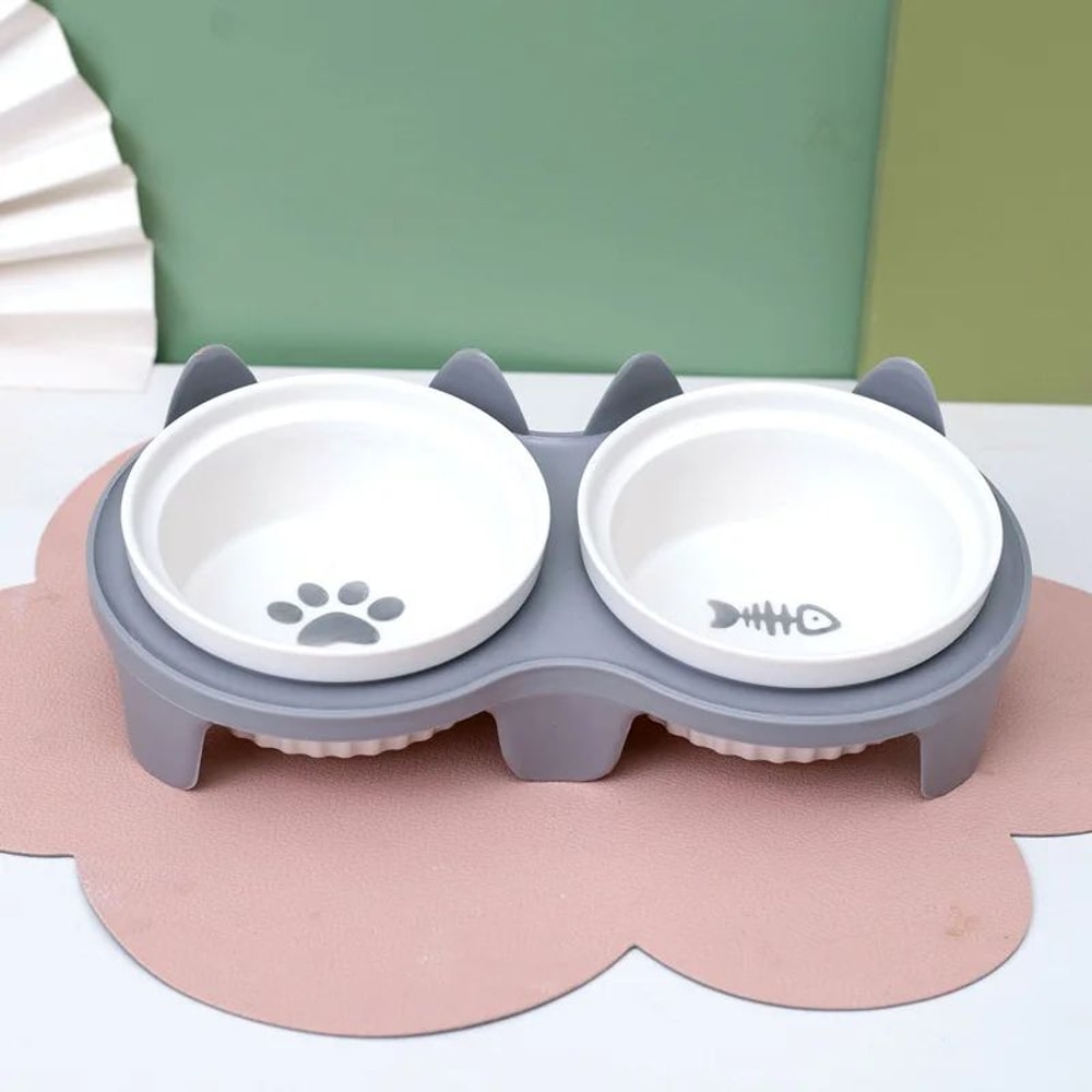 Ceramic Tilted Double Pet Bowl Set 6