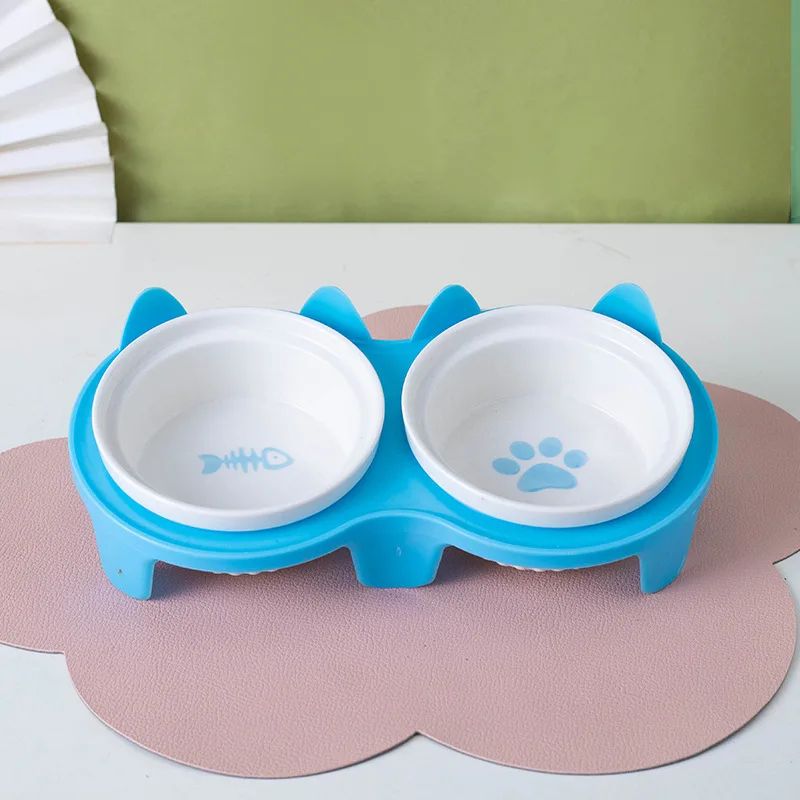 Ceramic Tilted Double Pet Bowl Set 7